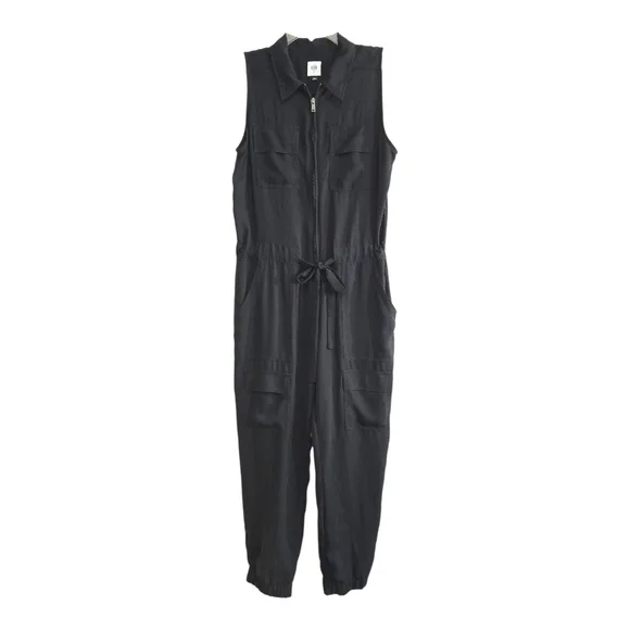 Cabi Caper Black Utility Belted Jumpsuit #5944 Medium Jogger Leg